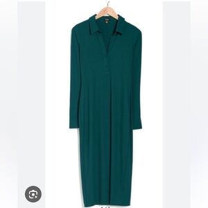 AFRM Maxi Green Dress Ribbed Small Women's lined Shirt RibLacey Collar